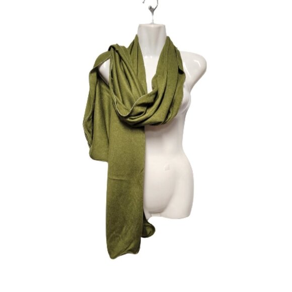Olive Green Curly Hem Scarf Fall Scarf Rectangular Scarf - NEW - Picture 3 of 4